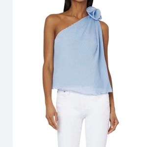 MILLY Gretta One Shoulder Pleated Top. Periwinkle. Size L.